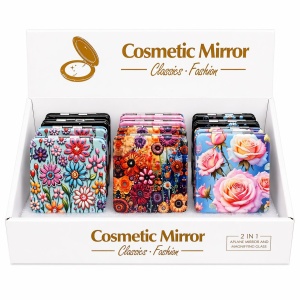 Set 12 oglinzi cosmetice buzunar 2 in 1 cu flori, compacte si elegante