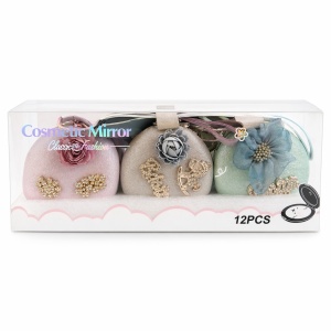 Set 12 oglinzi cosmetice rotunde 7 cm, design elegant cu breloc - Img 2