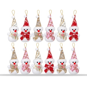 Set 12 ornamente de brad om de zăpadă, polistiren și textil, culori asortate, 17 × 6 cm