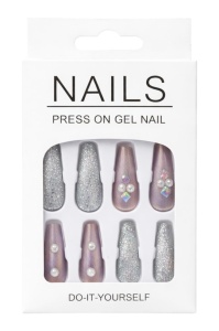 Set 12 perechi unghii false Press-On cu glitter si cristale decorative - Img 2