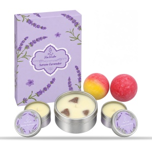 Set cadou Wax Wonder cu lumânări parfumate și bile de baie, aromă lavandă, 20,5x14 cm - Img 4
