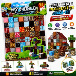 Set Cuburi Magnetice 3D, 64 Piese Magnetice pentru Construcții Creative, Joc Educativ - Img 2