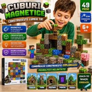 Set Cuburi Magnetice Magnet World, 49 Piese, 2 cm – Joc de Construcție 3D Educativ pentru Copii 6+