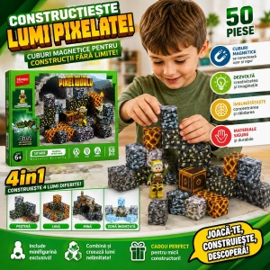 Set Cuburi Magnetice Pixel World 4 în 1, 50 Piese cu Minifigurină, Joc de Construcție Magnetic, 6+ Ani - Img 3