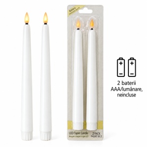 Set de 2 Lumânări LED cu efect de flacara realist, conice, alb , 25cm - Img 4