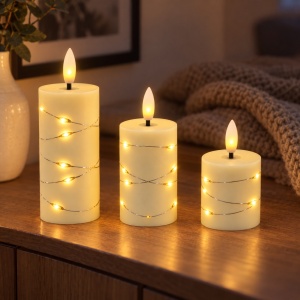 Set de 3 lumânări LED cu efect de flacără realist, din plastic, dimensiuni diferite - Img 3