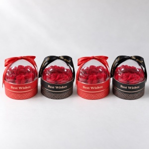 Set de 4 Cupole cu trandafiri decorativi si compartiment de bijuterii, roșu și negru, 9,5x9,5 cm - Img 4