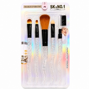 Set de 5 Pensule Profesionale pentru Machiaj – Mânere cu Sclipici Multicolor și Fibre Ultra-Moi
