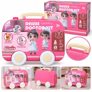 Set doctor de jucarie pentru copii, valiza tip ambulanta cu roti, plastic, 3 ani+
