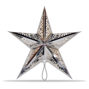 Stea decorativă de Crăciun argintie, model fulg de nea, cu șnur, 45 cm - Img 2