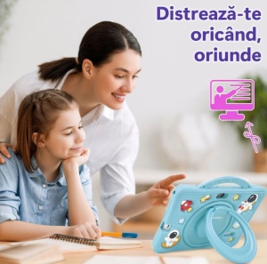 Tableta pentru copii 7 inch Android, 4GB RAM, 128GB, husa silicon, camera dubla, albastru - Img 4