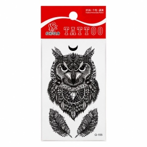 Tatuaj Temporar Semipermanent Bufniță Mistică 10 cm – Design Tribal Alb-Negru