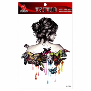 Tatuaj Temporar Semipermanent Femeie și Fluturi Multicolori – 20 cm, Rezistent la Apă, Efect Realist