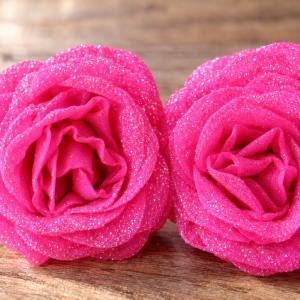 Trandafiri artificiali cu sclipici, set 30 de bucati, roz bon bon, plastic, 8cm - Img 3