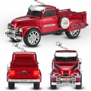 Boxa portabila Bluetooth masina vintage, radio FM, USB, TF, lumini LED, TWS, rosu
