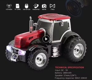 Boxa portabila Bluetooth tractor vintage, radio FM, USB, TF, AUX, TWS, lumini LED, rosu rubin - Img 2