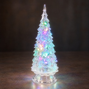 Brad decorativ luminos de Crăciun cu LED multicolor, alimentare baterii, plastic tip sticlă, 13,5 cm - Img 6