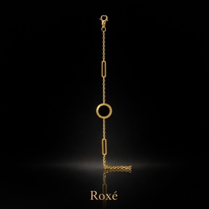 Brățară aurie Roxé cu cerc negru și elemente geometrice, inoxidabil 16+4.5 cm