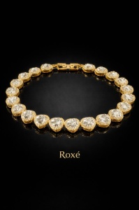 Bratara ROXE aurie eleganta cu inimioare din cristale stralucitoare, design romantic premium, 20 cm