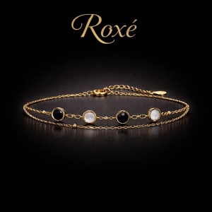 Bratara ROXE aurie lant dublu cu pietre negre si albe design elegant reglabila