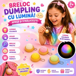 Breloc Dumpling Pop It cu Lumini LED – Jucărie Antistres Tip Squishy, Breloc pentru Ghiozdan