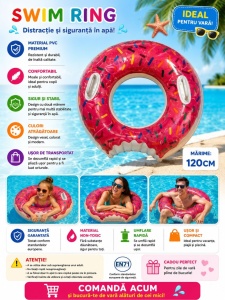 Colac Gonflabil Gogoașă Roz 120 cm – Colac de Înot pentru Piscină și Plajă - Img 2