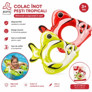 Colac Gonflabil Înot Verde în Formă de Peștișor Tropical, 79 x 86 cm, PVC Rezistent, pentru Copii 3+ - Img 2