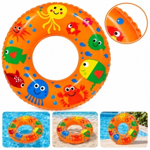 Colac Gonflabil Portocaliu cu Peștișori și Animăluțe Marine, 50 cm – pentru Piscină și Plajă