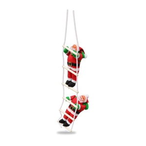 Decorațiune de Crăciun cu 2 Moș Crăciun pe scară, plastic și textil, 65 cm - Img 7