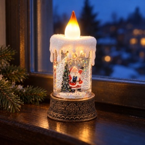 Decoratiune luminasa in forma de lumanare LED cu Mos Craciun si braduț, 19,5 cm - Img 3
