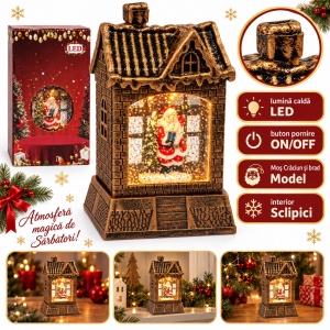 Decoratiune luminoasa de Crăciun cu Moș Crăciun și brad, din plastic , 10,5x5,5 cm