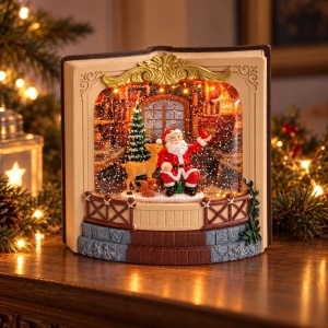 Decorațiune luminoasă și muzicală de Crăciun, model tip carte cu Moș Crăciun și ren, 19,5 × 18,5 cm - Img 4