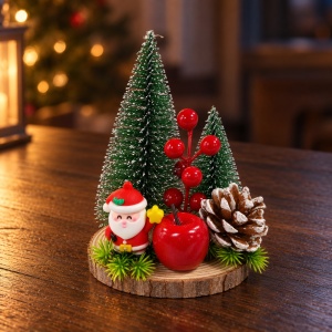 Decoratiune masa Craciun cu Mos Craciun, baza din lemn natural, 10,5x8,5 cm - Img 3