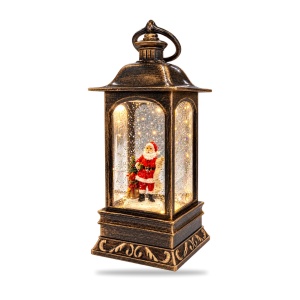 Felinar decorativ de Crăciun cu figurină Moș Crăciun, cu lumini LED si muzica, 29x14 cm - Img 3