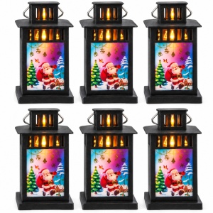 Felinar decorativ de Crăciun cu LED și muzică, din plastic, negru, set de 6 bucăți, 20x11 cm - Img 3