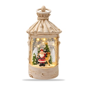 Felinar decorativ de Craciun, cu lumini si muzica, crem, 19x8 cm - Img 2