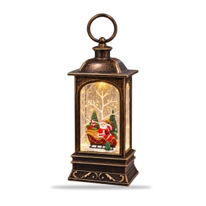 Felinar decorativ de Craciun cu Mos Craciun, LED si sunete, USB si baterii, 27x12x11cm
