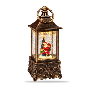 Felinar decorativ de Crăciun cu Moș Crăciun și sclipici, cu lumini și muzica , 23 cm - Img 2