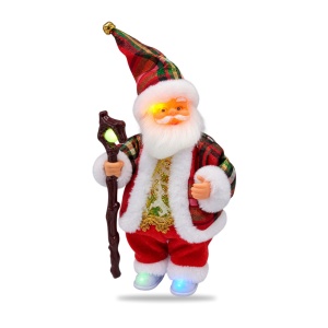 Figurină Moș Crăciun interactiv cu lumini, sunete și dans, baterii AA, 30x15 cm - Img 2