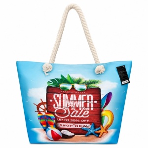 Geantă Mare de Plajă Summer Sale – Tote Spațioasă cu Design de Vară și Mânere din Sfoară