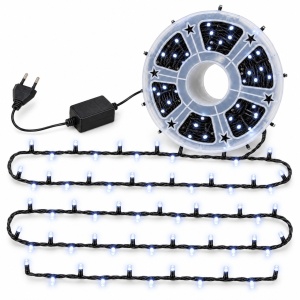 Instalație de Crăciun LED tip rolă, 100 m, 600 LED-uri, alb rece, fir negru, 8 moduri - Img 2