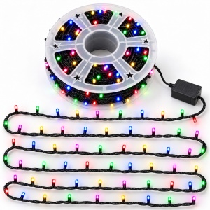 Instalație de Crăciun tip rolă, 100 m, 600 LED-uri multicolore, 8 moduri, fir negru - Img 6