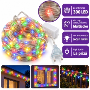 Instalație LED tip liniar din sarma siliconata, 300 LED multicolor, 30 m - Img 2