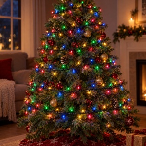 Instalatie LED tip Liniara, 320 LED, 25 m, Fir Negru, Multicolor, cu Jocuri de Lumini - Img 6