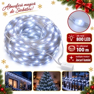 Instalație LED Tip liniară din sarma siliconata, 100 m, 800 LED alb rece - Img 2