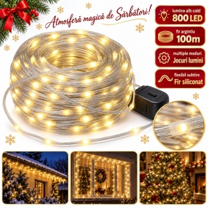 Instalație LED Tip liniară din sarma siliconata, 100 m, 800 LED, lumină alb cald - Img 2