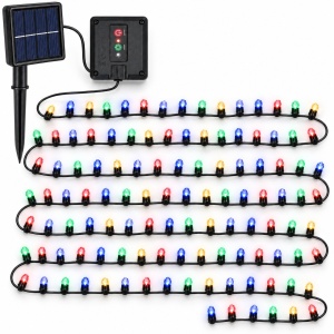 Instalație solară de Crăciun tip liniar, 100 LED-uri diamant multicolore, fir negru, 12 m - Img 2