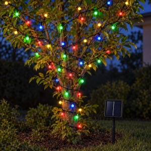 Instalație solară luminoasă de Crăciun, 10 m, 100 LED multicolor, LED tip globuleț - Img 6