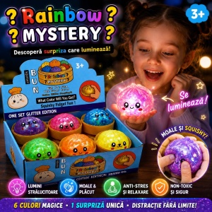 Jucărie Antistres Squishy Dumpling cu Slime și Lumini LED, 8.5 cm, cu Sclipici, Model Surpriză - Img 4