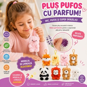 Jucărie Plus Animaluț cu Biluțe Parfumate, Extra Pufos, Breloc de Pluș, Model Aleatoriu
